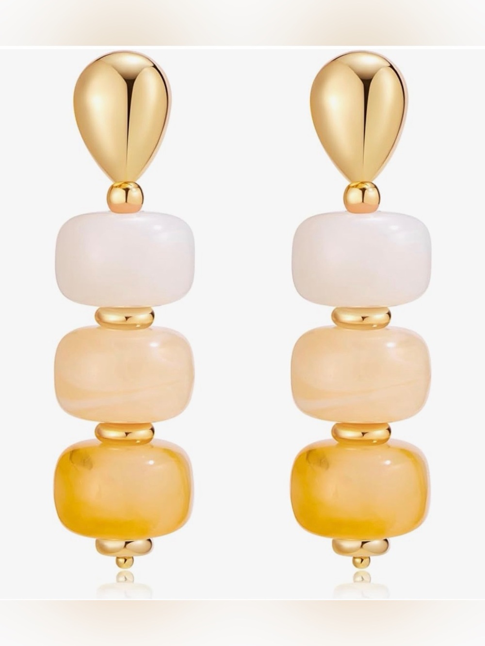 Gold-Tone Drop Earrings with Cream and Amber Beads